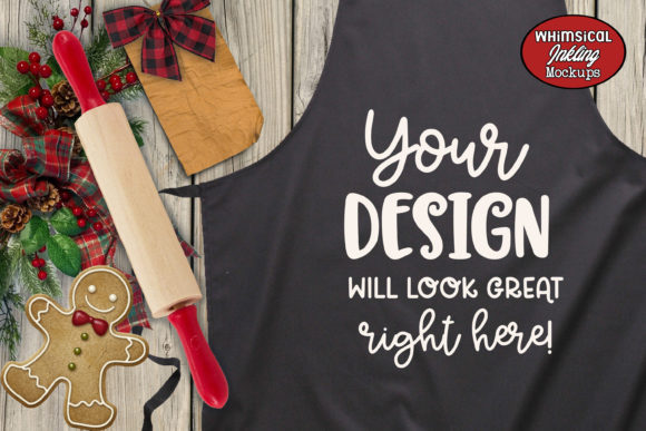Black Christmas Apron Mockup: Premium Illustrations