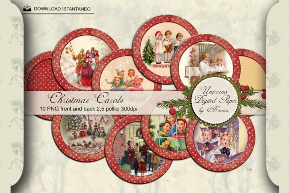 CHRISTMAS CAROLS Round Collage Sheet: Festive Illustrations