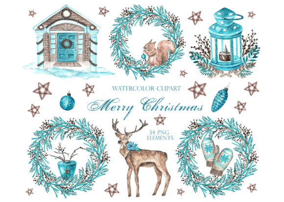 Christmas Floral Clipart, Vacation, Deer: Premium Illustrations