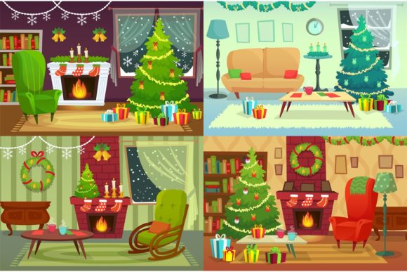 Christmas Room Interior: Festive Illustrations for Sellers