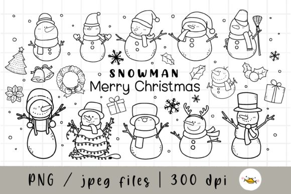 Christmas Snowman Clipart: Lineart PNG for Illustrations