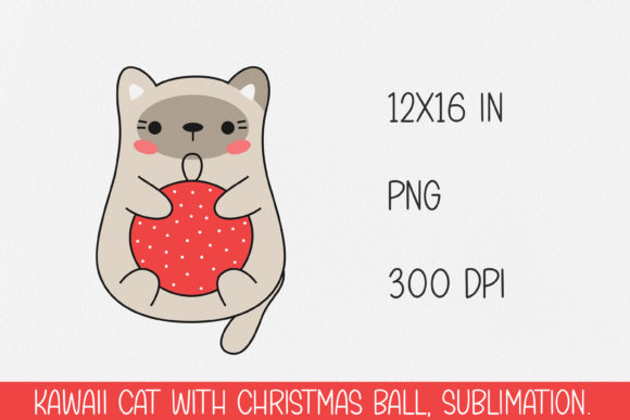 Cute Kawaii Cat with Christmas Ball: Illustrations Review