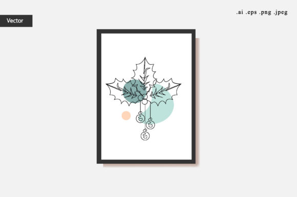 Line Drawing of Christmas Holly Berry: Festive Illustrations