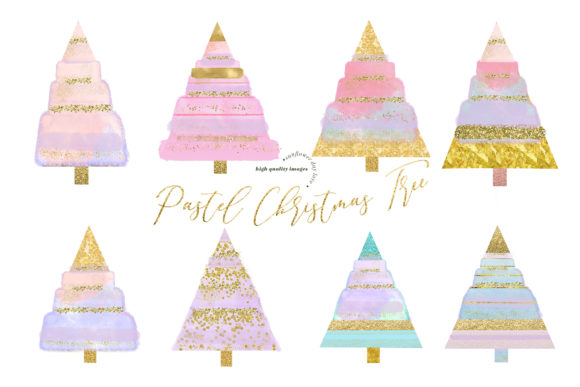 Pastel Gold Christmas Tree Clipart: Elegant Illustrations