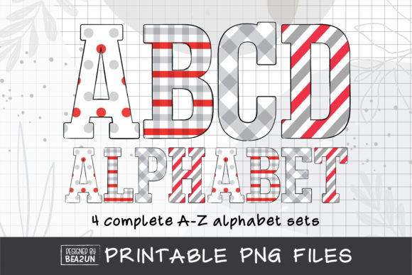 Red Gray Christmas Alphabet Sublimation: Festive Illustrations